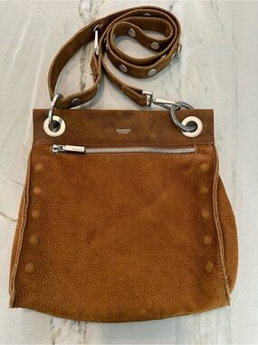 Hammitt Medium Tony Chestnut Brown Suede Crossbody Bag with Silver Hardware